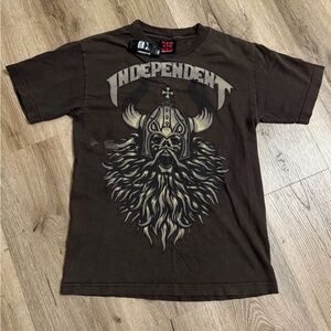 Men's Brown Graphic T‑Shirt with Viking Skull